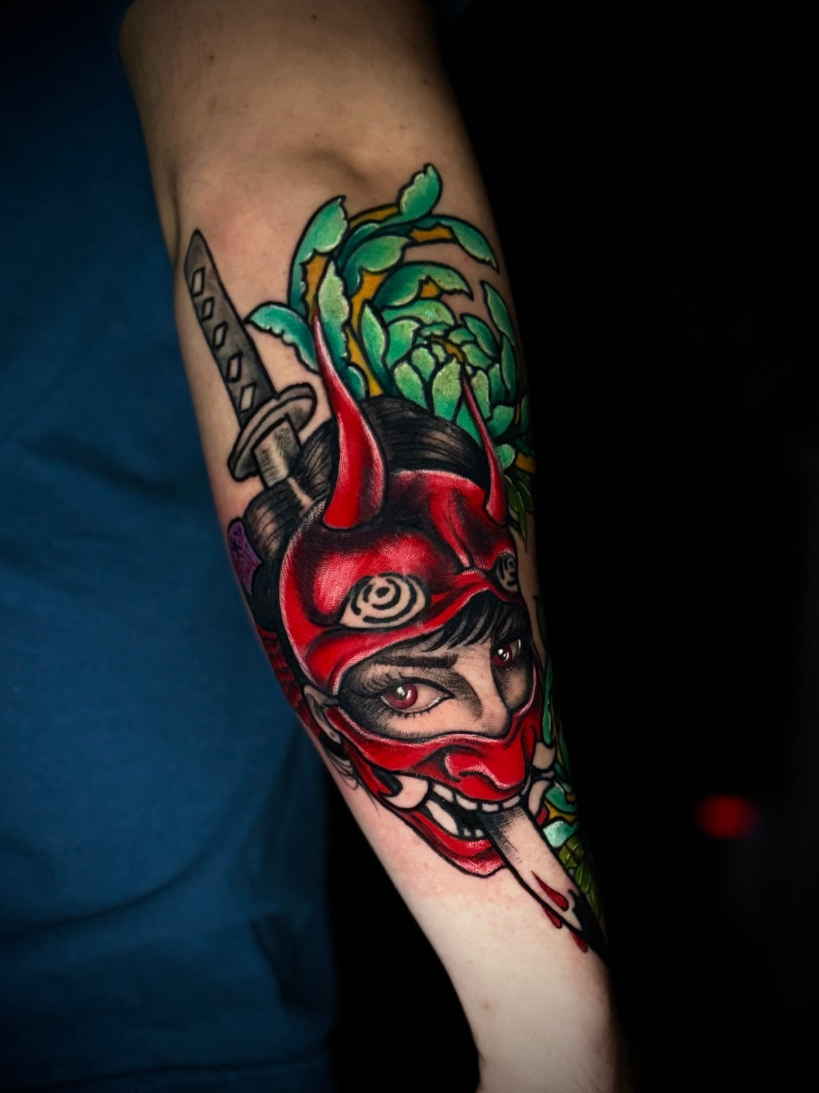 Colorful illustrative tattoo — by Chelsea Hughes