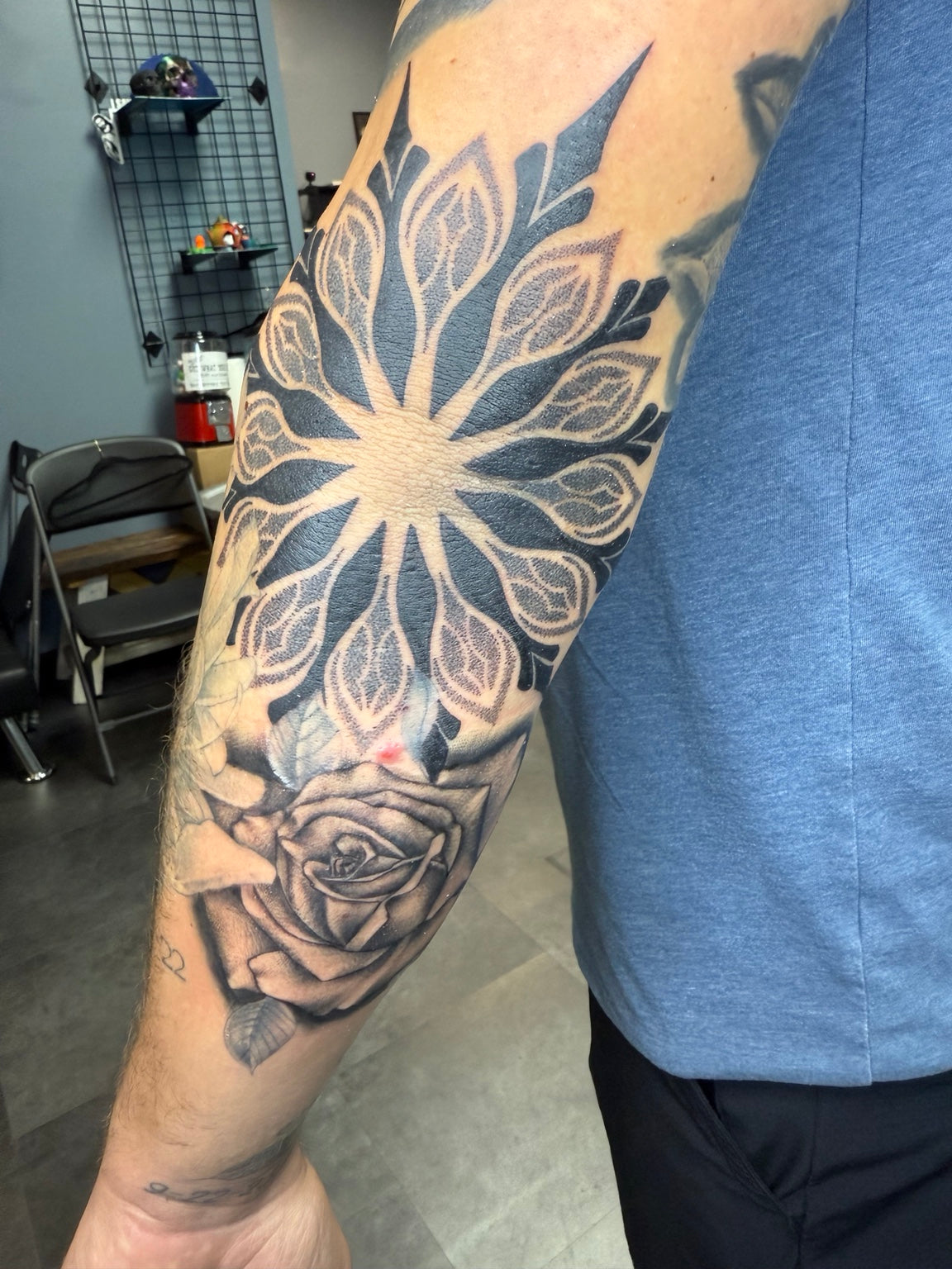Black and grey floral sleeve — by Chelsea Hughes