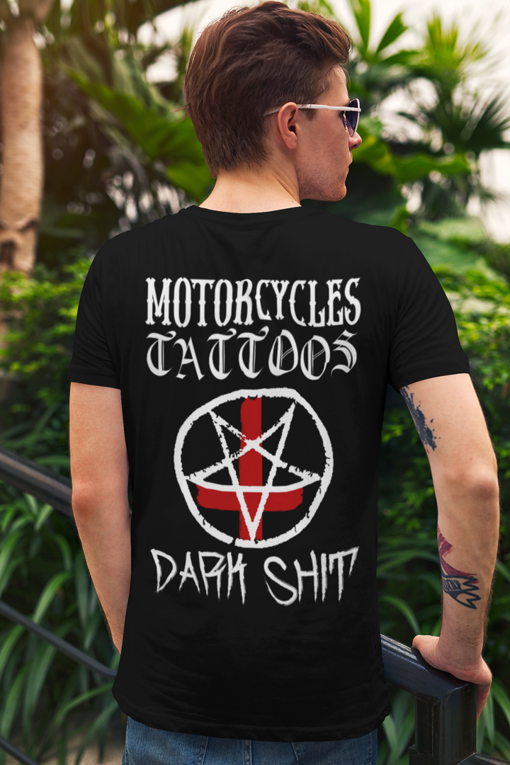 Motorcycles Tattoos and Dark Shit Unisex Softstyle Cotton Tee