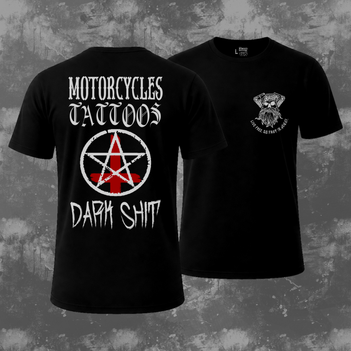 Motorcycles Tattoos and Dark Shit Unisex Softstyle Cotton Tee