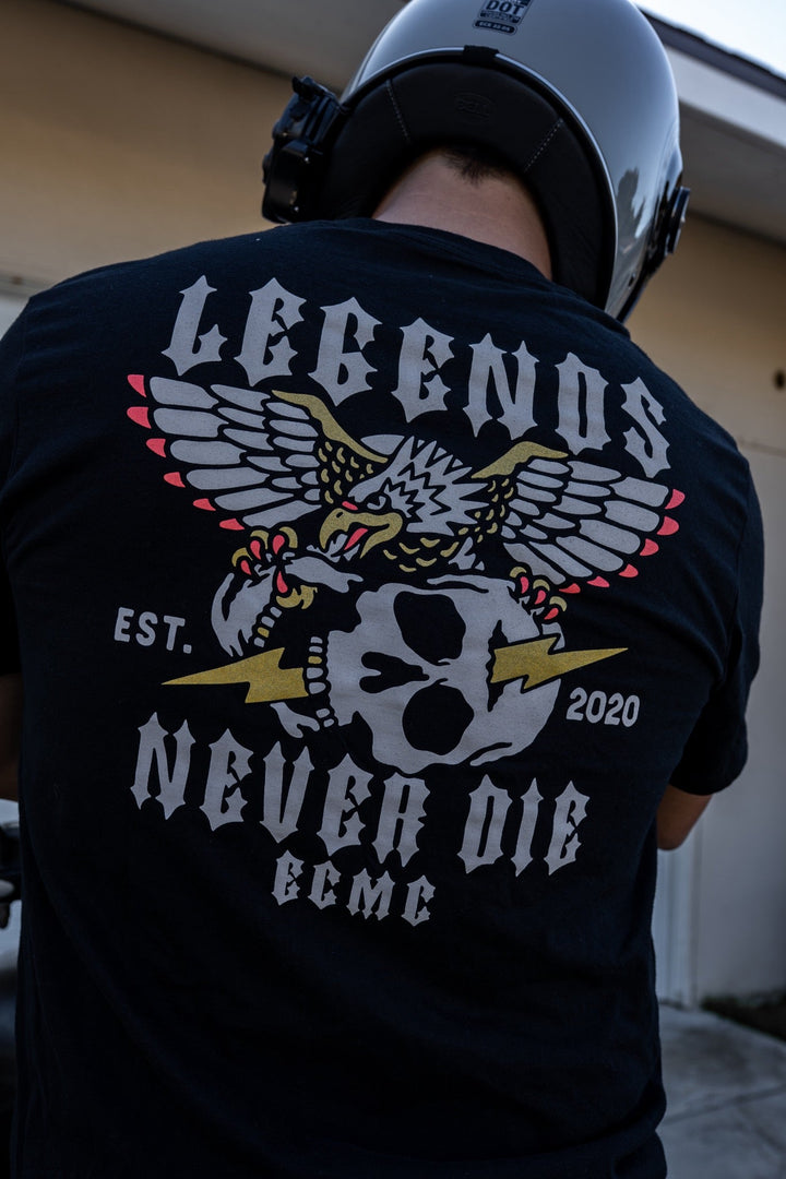 Legends Never Die - The shirt is printed on our black