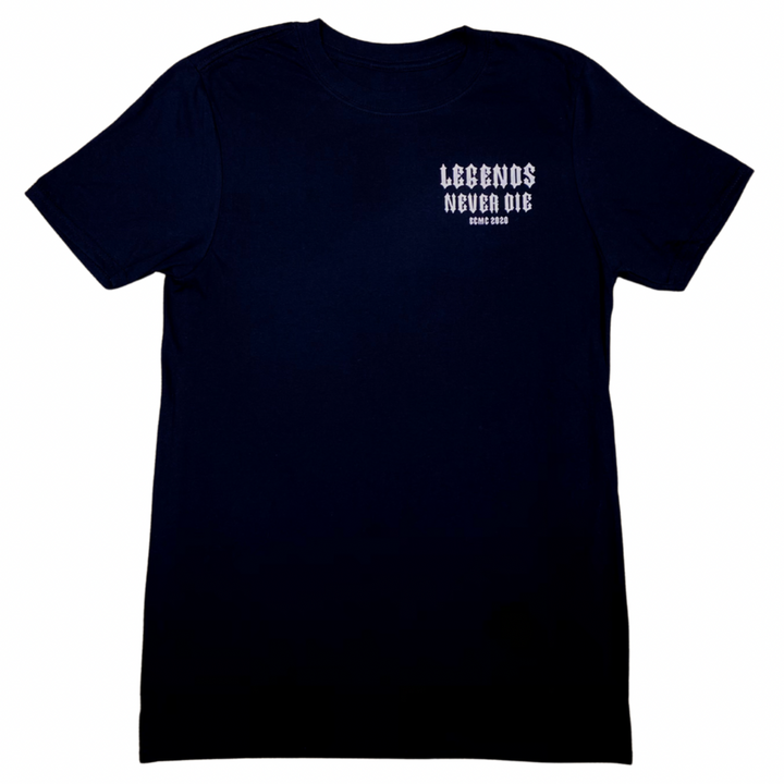 Legends Never Die - The shirt is printed on our black